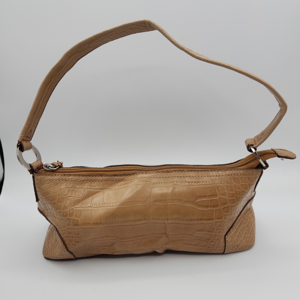 Tommy Hilfiger Shoulder Bag Women's Tan Crocodile Embossed Leather Inside Zip